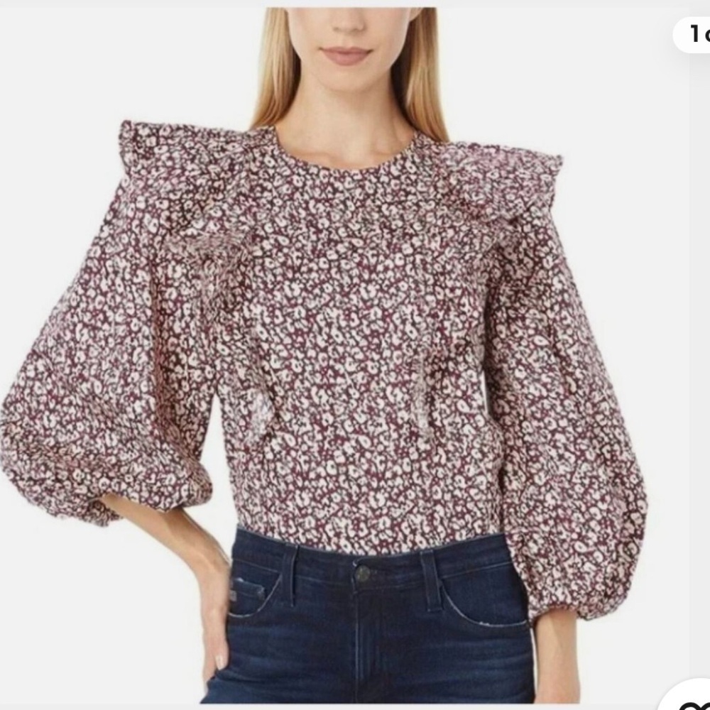 Ted Baker London  blouse 6 Sanjaa Floral Ruffle Cotton  office boho